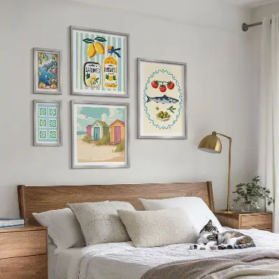Moderne schilderijenset met thema smaken van de mediterrane keuken