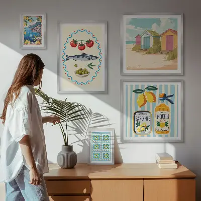 Moderne schilderijenset met thema smaken van de mediterrane keuken