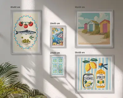 Moderne schilderijenset met thema smaken van de mediterrane keuken