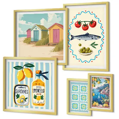 Moderne schilderijenset met thema smaken van de mediterrane keuken