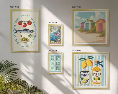 Moderne schilderijenset met thema smaken van de mediterrane keuken