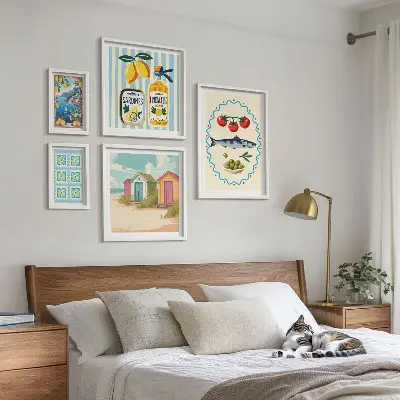 Moderne schilderijenset met thema smaken van de mediterrane keuken