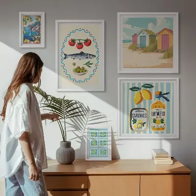 Moderne schilderijenset met thema smaken van de mediterrane keuken