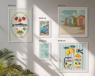 Moderne schilderijenset met thema smaken van de mediterrane keuken