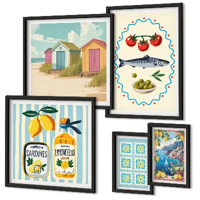 Moderne schilderijenset met thema smaken van de mediterrane keuken