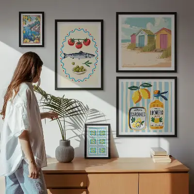 Moderne schilderijenset met thema smaken van de mediterrane keuken