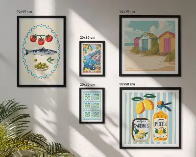 Moderne schilderijenset met thema smaken van de mediterrane keuken