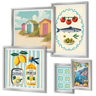 Moderne schilderijenset met thema smaken van de mediterrane keuken
