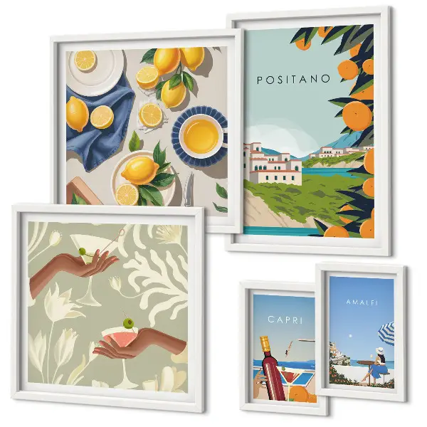 Moderne schilderijenset Italiaanse vakantie met Amalfi en Capri
