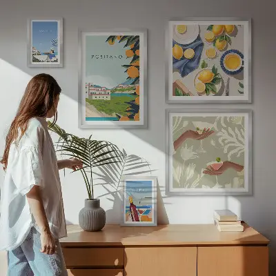 Moderne schilderijenset Italiaanse vakantie met Amalfi en Capri