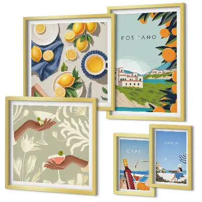 Moderne schilderijenset Italiaanse vakantie met Amalfi en Capri