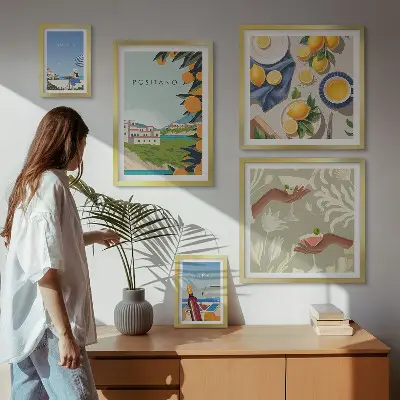 Moderne schilderijenset Italiaanse vakantie met Amalfi en Capri