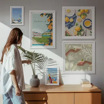 Moderne schilderijenset Italiaanse vakantie met Amalfi en Capri