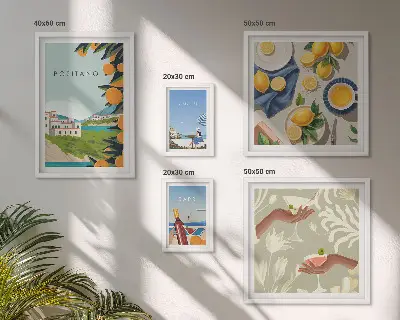 Moderne schilderijenset Italiaanse vakantie met Amalfi en Capri