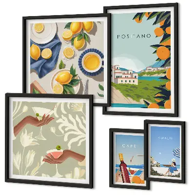 Moderne schilderijenset Italiaanse vakantie met Amalfi en Capri