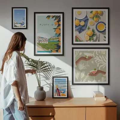 Moderne schilderijenset Italiaanse vakantie met Amalfi en Capri
