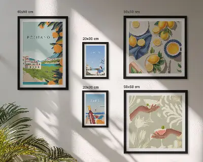 Moderne schilderijenset Italiaanse vakantie met Amalfi en Capri