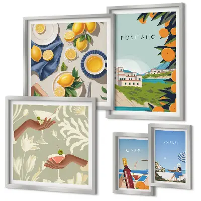 Moderne schilderijenset Italiaanse vakantie met Amalfi en Capri