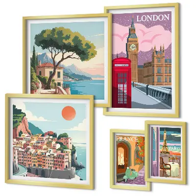 Wanddecoratie compositie met Europese cultuursteden