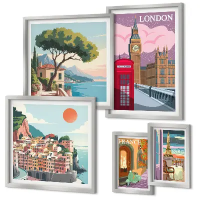 Wanddecoratie compositie met Europese cultuursteden