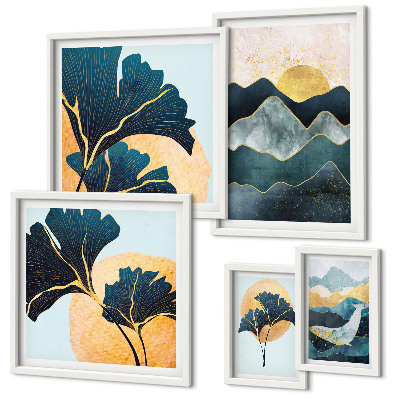 Wanddecoratie compositie Stijlvolle berglandschappen met planten