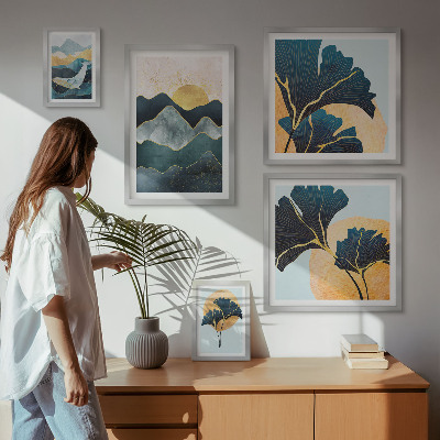 Wanddecoratie compositie Stijlvolle berglandschappen met planten