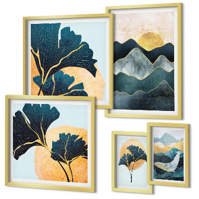 Wanddecoratie compositie Stijlvolle berglandschappen met planten
