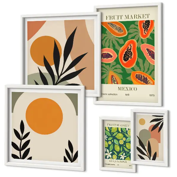 Moderne schilderijen set met retro motieven van tropisch fruit