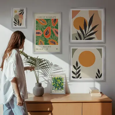 Moderne schilderijen set met retro motieven van tropisch fruit