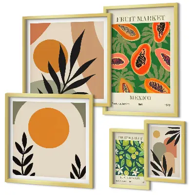 Moderne schilderijen set met retro motieven van tropisch fruit