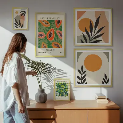 Moderne schilderijen set met retro motieven van tropisch fruit