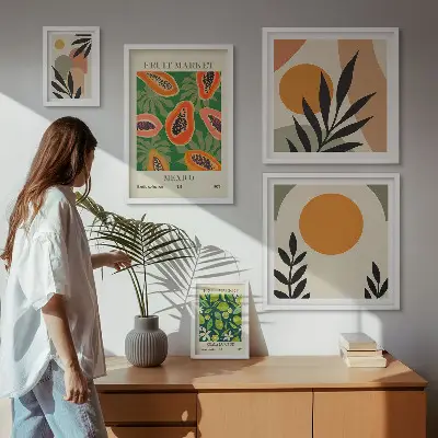 Moderne schilderijen set met retro motieven van tropisch fruit
