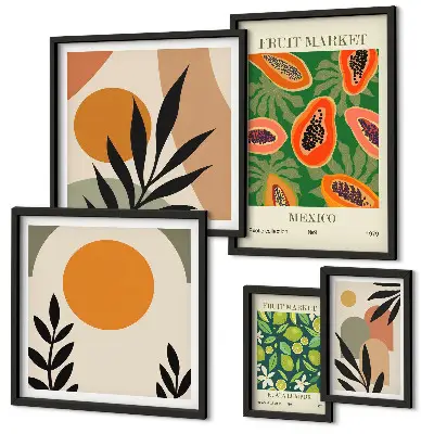 Moderne schilderijen set met retro motieven van tropisch fruit