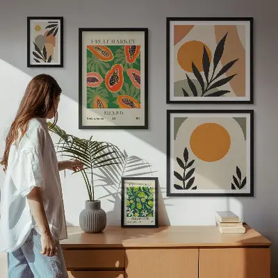 Moderne schilderijen set met retro motieven van tropisch fruit