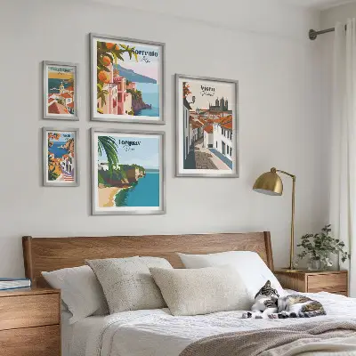 Moderne schilderijen set met pittoreske stadjes van Europa
