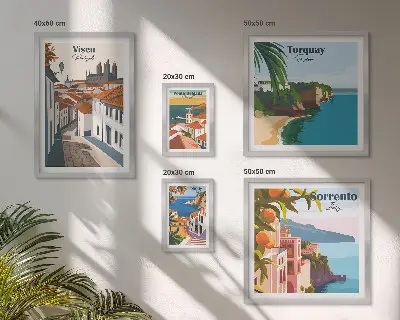 Moderne schilderijen set met pittoreske stadjes van Europa