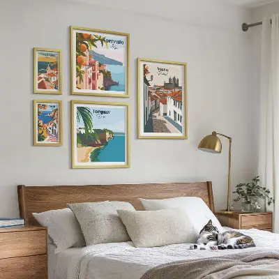 Moderne schilderijen set met pittoreske stadjes van Europa