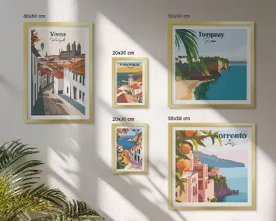 Moderne schilderijen set met pittoreske stadjes van Europa