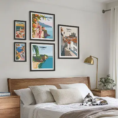 Moderne schilderijen set met pittoreske stadjes van Europa