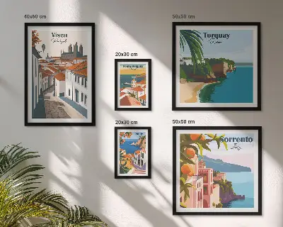 Moderne schilderijen set met pittoreske stadjes van Europa