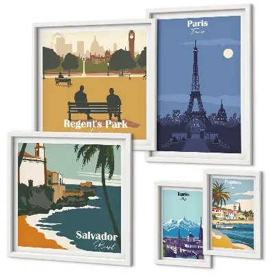 Moderne schilderijen set Europese retro-icoonsteden