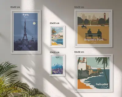 Set van moderne schilderijen Europese retro iconische steden