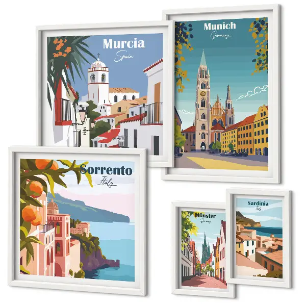 Wanddecoratie compositie met architectuur van Europese steden