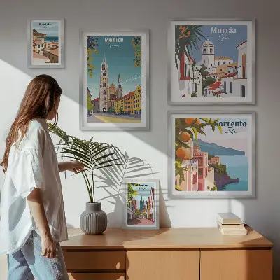 Wanddecoratie compositie met architectuur van Europese steden