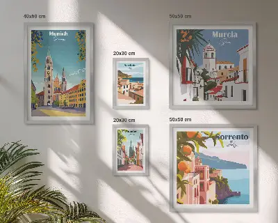Wanddecoratie compositie met architectuur van Europese steden