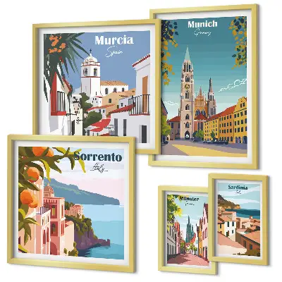 Wanddecoratie compositie met architectuur van Europese steden