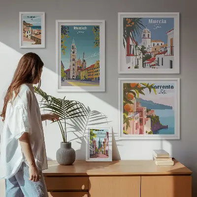 Wanddecoratie compositie met architectuur van Europese steden