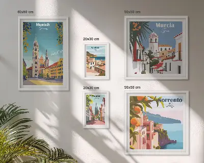 Wanddecoratie compositie met architectuur van Europese steden