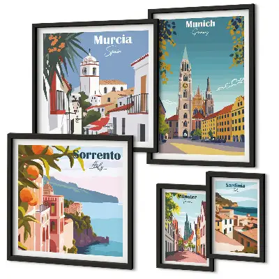 Wanddecoratie compositie met architectuur van Europese steden