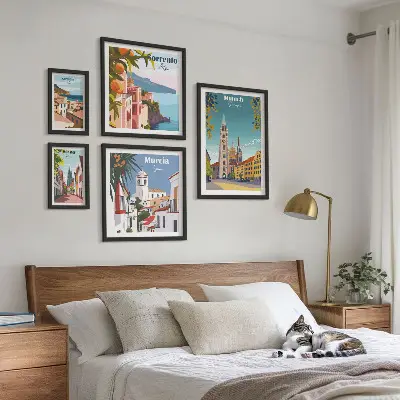 Wanddecoratie compositie met architectuur van Europese steden